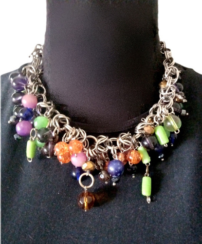 Collar Chainmaille Perlas Multi Color. Diseño Autor. Video