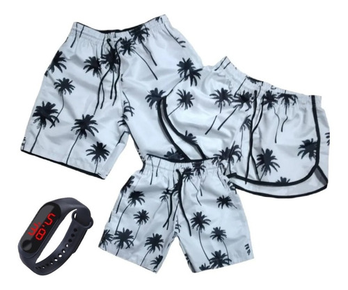 Conjunto Familia Shorts Casal 3 Pçs Pai Mae Filho+ Brinde