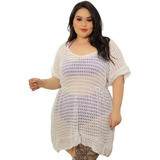 Vestido Saída De Praia Plus Size Moda Verão Crochê Tricot