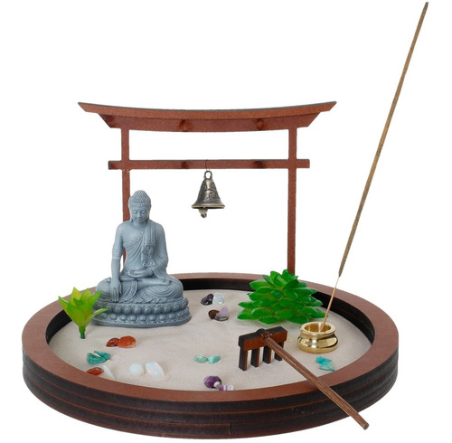 Jardim Zen Altar C/ Estátua Buda Pedras Incensário