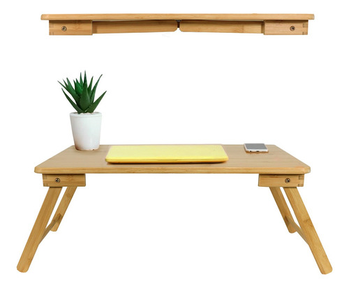 Mesa Base Cama Sirve De Soporte Laptop Bambu 50cm Color Amarillo