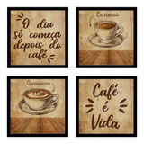Kit 4 Quadrinhos Decorativos Cozinha Copa Café Gourmet 23x23