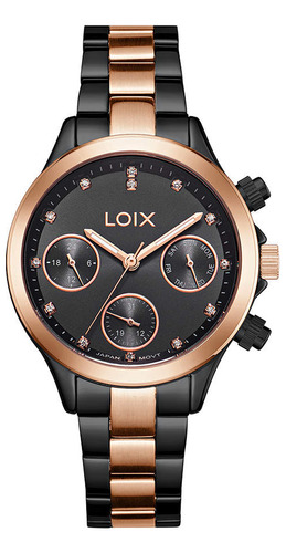 Reloj Loix Dama L1257-4 Negro Con Oro Rosa, Tablero Negro