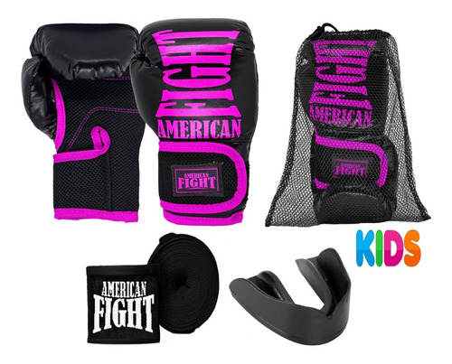 Kit Boxe Muay Thai Infantil Luva + Bandagem + Bucal + Bag 