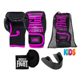 Kit Boxe Muay Thai Luva + Bandagem + Bucal + Bag Infantil 