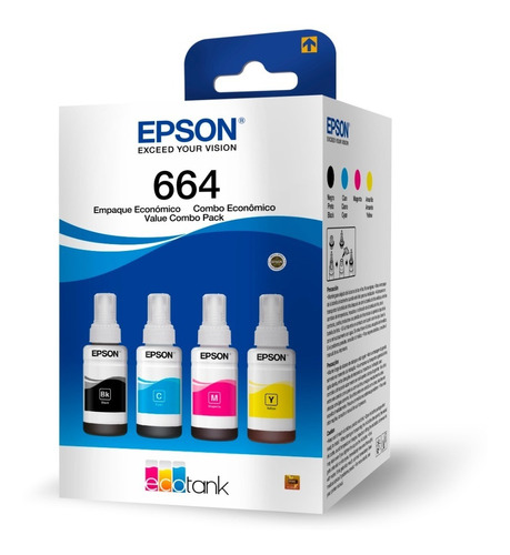 Epson T664 Kit Pack 4 Botella Epson T664 L310 L380 L395 L396