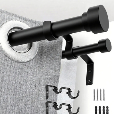 Folira® 0.8 A 1.5m Color Negro Dobles Tubo Cortineros Modernos De Metal Ajustable Barra De Cortina Con Soporte,para Salón,dormitorio,comedor,hotel,robusta Y Duradera,fácil De Instalar,soporta 25kg | MercadoLibre