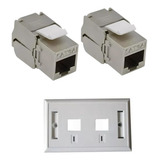  Jack Metalico Rj45 Cat 6a + Face Plate Sencillo 2 -puerto