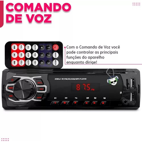 Radio Automotivo Bluetooth Toca Som Carro 2 Usb Pen Drive