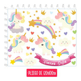 Vinilo Set Unicornios Bebé Nombre Sticker Decoración