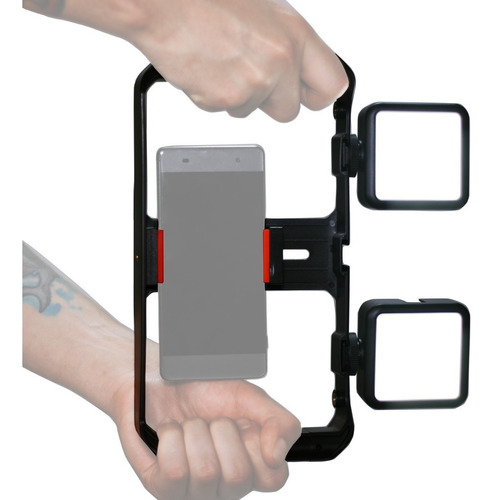 Estabilizador Tipo Jaula Para Smartphone 2 Paneles Luz Led Color Negro