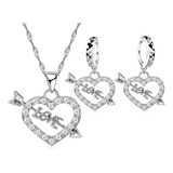 Conjunto Set Plata 925 Corazon Collar Pendientes Joya Amor