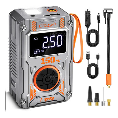 Goxawee® 2 In 1 Compresor De Aire Portátil 150psi Mini Recargable Inflador Electrico Con Manómetro Digital Y Luz Led Y 6x Faster Inflation Para Inflar Ilantas Para Coche, Moto, Bicicleta, Bola | Envío gratis