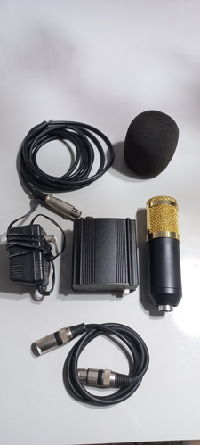 Kit Microfone Bm-800 + Phantom Power + Espuma + 2 Cabos Xlr 