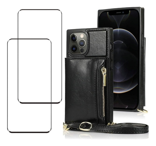 Funda De Cuero Para iPhone Carcasa De Cartera Con Bandolera