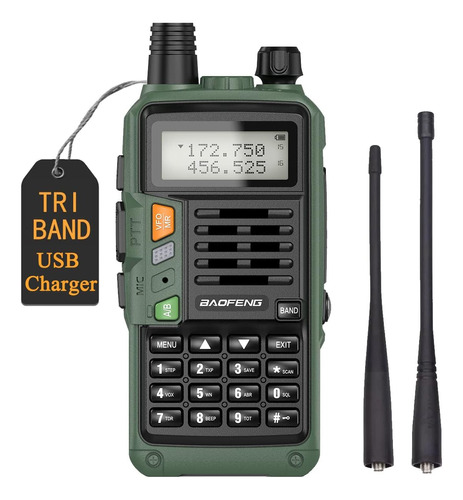 Green  Uv-s9x3 5w Tri-band Radio (uv-5r 3ª Gen) Cargador Usb