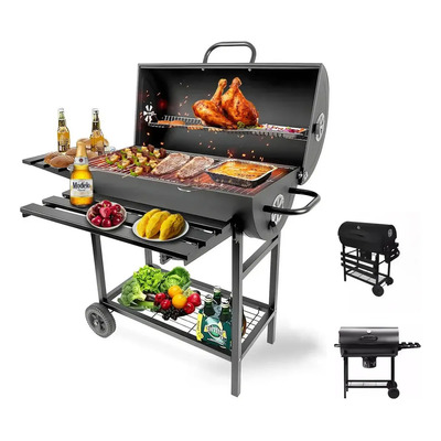 Haimo asador tipo barril de carbón con gran área de cocción móvil asador de carbón móvil con ruedas y caja de ceniza aluminio para camping y balcones | MercadoLibre