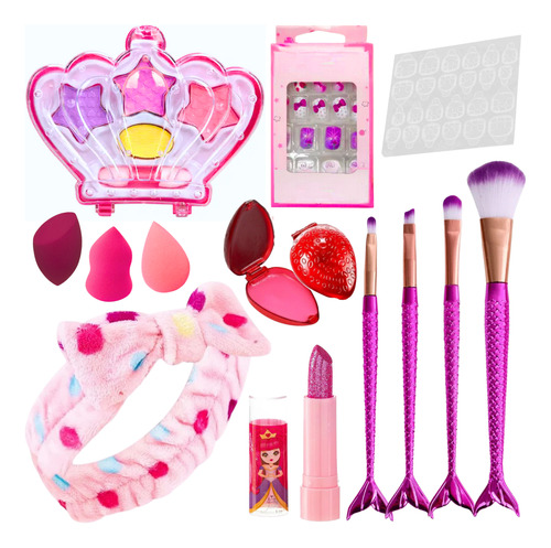 Kit Maquiagem Infantil Batom , Sombra Pincel + Unhas