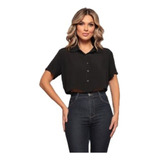 Camisa Cropped Manga Curta Feminina Blusinha Social Botões