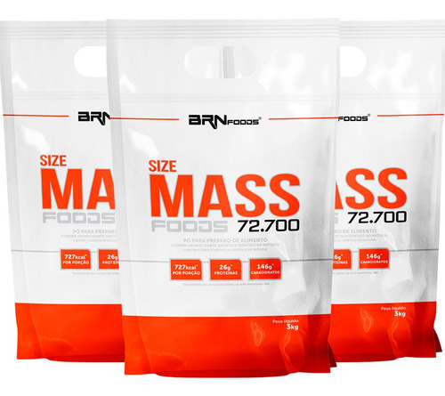 Combo 3x Hipercalórico Size Mass - Brn Foods Full