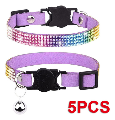 #5pcs Accesorio De Collar De Gatos Con Diamantes