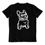 Polera Negra Algodon Estampado Dtf Bulldog Frances Sonriendo