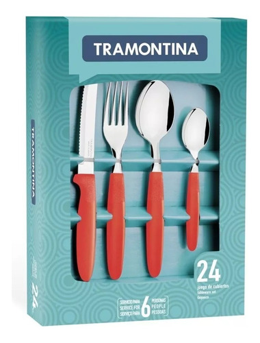 Set 24 Cubiertos Tramontina Ipanema Rojo + Caja De Regalo