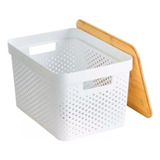 Canasto Organizador Caja Bamboo Tapa Madera Talle M Trendy