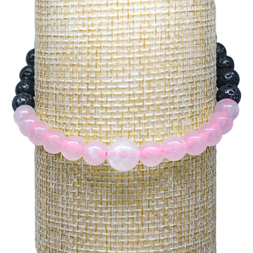 Pulsera Cuarzo Rosa Y Piedra Volcánica