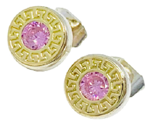 Aros Guarda Griega Mini Con Cubic 7mm Plata Y Oro Ar 372