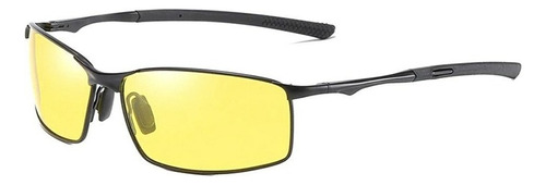 Óculos De Sol Polarizados Aoron 559 Armação De Metal Cor Preto, Lente Amarelo De Triacetato De Celulose, Haste Preto De Metal