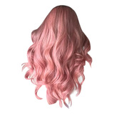 Peluca Natural Cabello Pelo Largo Rizado Rosa Claro