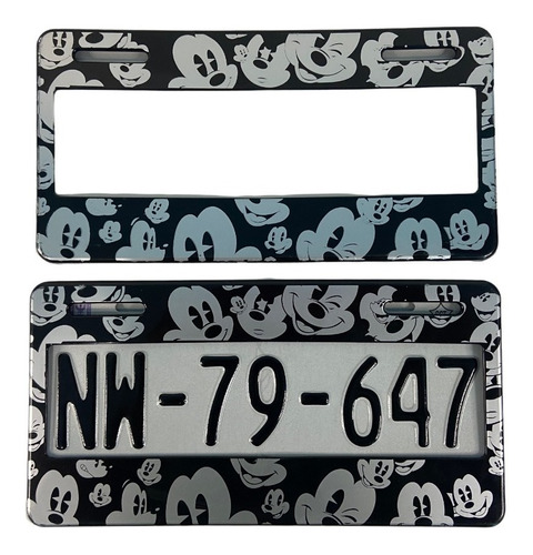 Par De Portaplacas Cabezas Mickey Negro Tipo Europeo Ancho