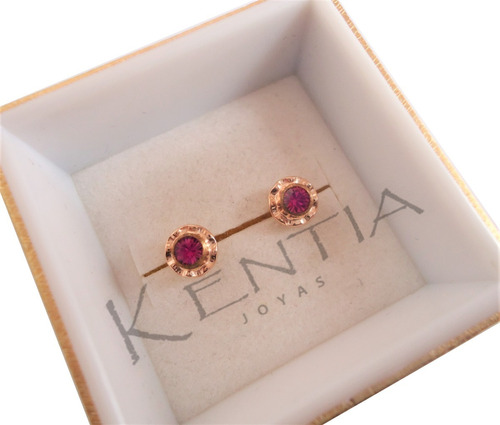 Aros Abridores Oro 18 Kt Piedra Mediana Fucsia Bebé Nena