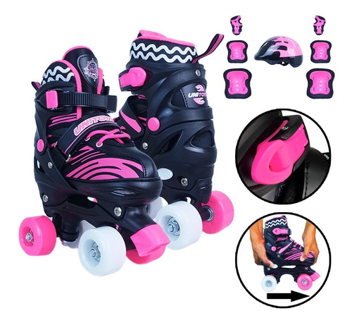 Patins Roller Infantil Feminino Do 30 A 37 Com Kit Proteção