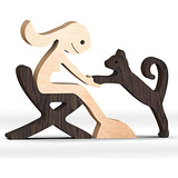 Figuras De Nina Con Gato, Estatuas De Madera Hechas A Mano,