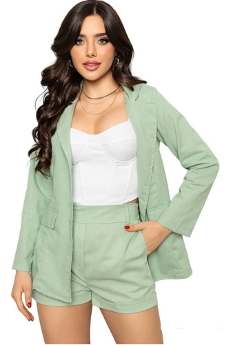 Conjunto Max Blazer E Short Verde Mente