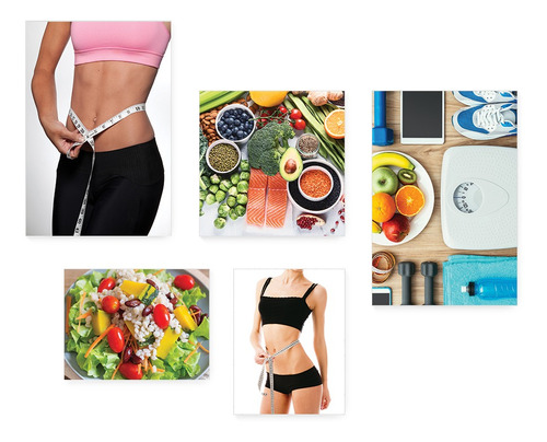 Kit 5 Quadros Decorativos Fitness Dieta Emagrecimento 250ktp