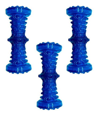 Juguete Para Perros Mancuerna Plástico Huppy De Goma 3 Pzas Color Azul