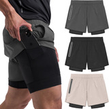 Short Con Hombre 3pcs, Shorts Deportivos Hombre 2 En 1 Short