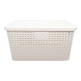 Canasta Rattan Rectangular Blanco Niebla Paq 3 Pzas