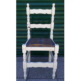 Silla Antigua Estilo Colonial Español Madera Torneada Blanca