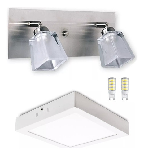 Promo Kit Baño Plafon Led 18w + Aplique De Pared 9w Focos G9