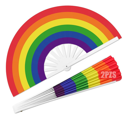 2pz Abanico Plástico Y Tela Bandera Orgullo Gay Pride Lgbt