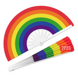 2pz Abanico Plástico Y Tela Bandera Orgullo Gay Pride Lgbt