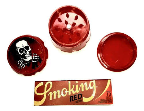 Combo Grinder Barril Rojo + Cueros Rolling Papers Smoking #9