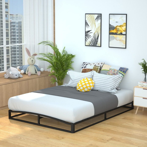 Base Cama De Plataforma Metal Moderna Madera Matrimonial