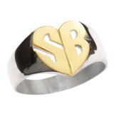 Anillo Sello Iniciales En Plata 925 Y Oro 18k - Corazón