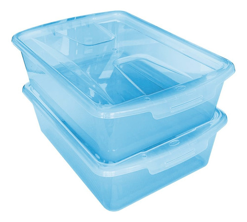 2 Cajas Organizadoras Multiusos 23l Azul Traslucido