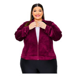 Jaqueta Agasalho Plush Veludo Blusa Frio Feminino Plus Size